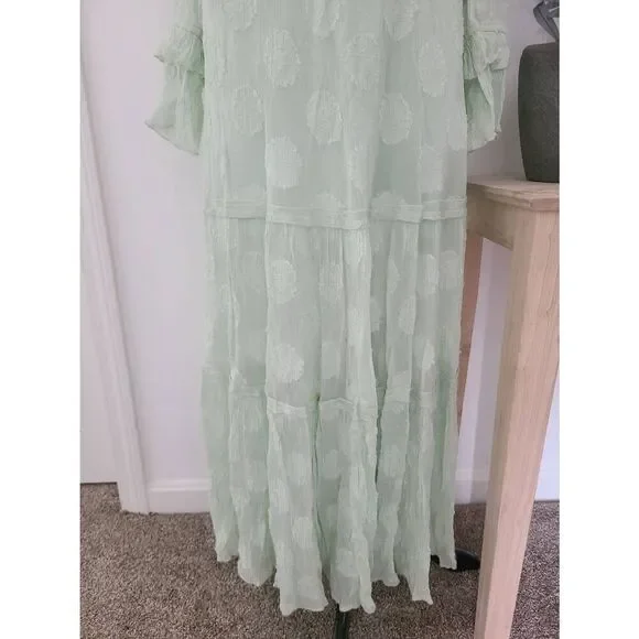 Free People Yara Maxi Dress Women's Size Small Mint Green Puff Sleeve Tiered - Picture 7 of 9